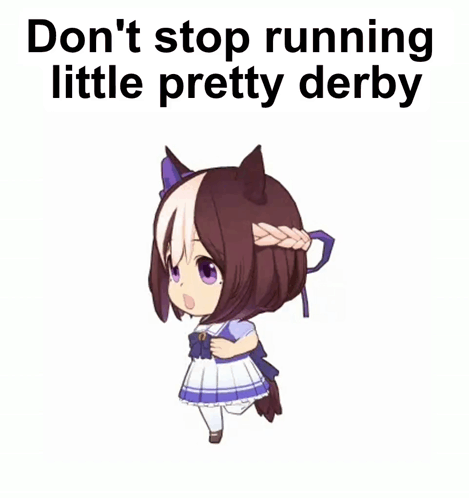A Picture Of A Little Girl With The Words " Do N't Stop Running Little Pretty Derby " On The Bottom GIF