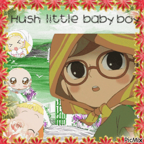 A Picture Of A Little Girl With The Words Hush Little Baby Boy On It GIF