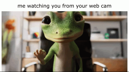 A Picture Of A Lizard With The Caption " Me Watching You From Your Webcam " GIF