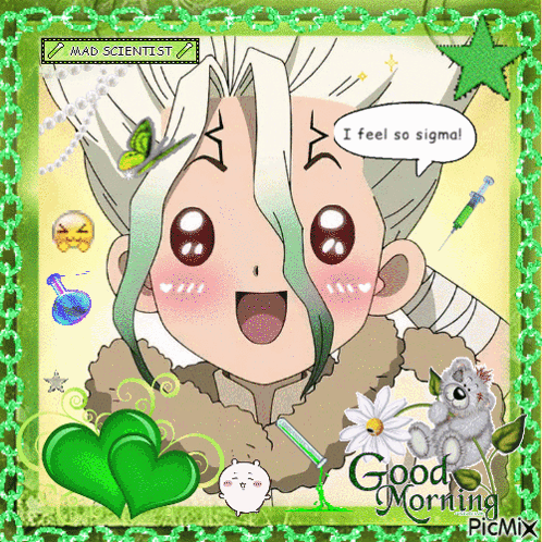 A Picture Of A Mad Scientist With A Speech Bubble That Says " I Feel So Sigma " GIF