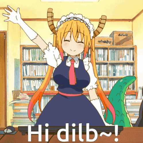 A Picture Of A Maid With A Dragon Tail And The Words Hi Dilb GIF