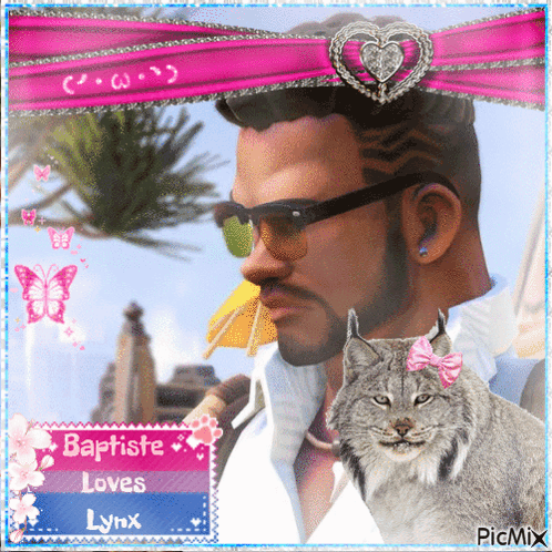 A Picture Of A Man And A Lynx With Baptiste Loves Lynx On The Bottom GIF