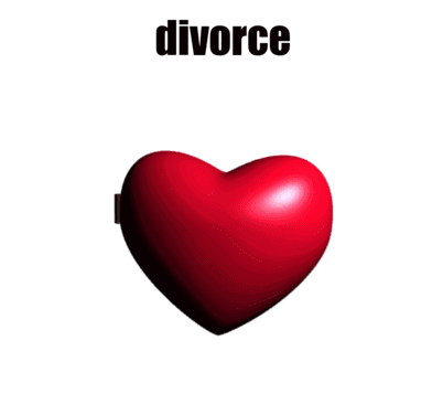 A Picture Of A Man And A Woman In A Heart Shaped Mirror With The Word Divorce Below Them GIF