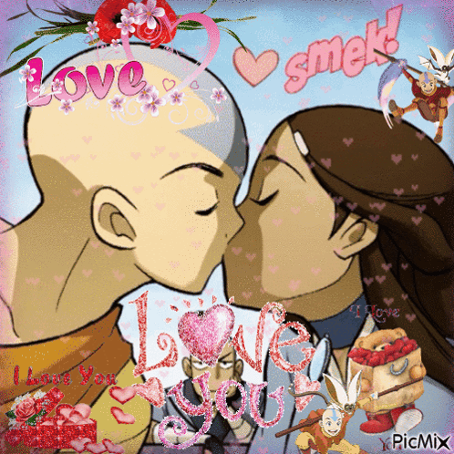 A Picture Of A Man And A Woman Kissing With The Words Love Smek On The Bottom GIF