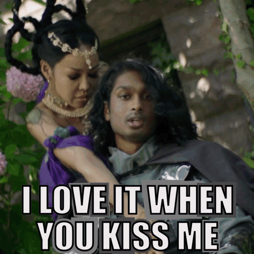 A Picture Of A Man And A Woman With A Caption That Says I Love It When You Kiss Me GIF