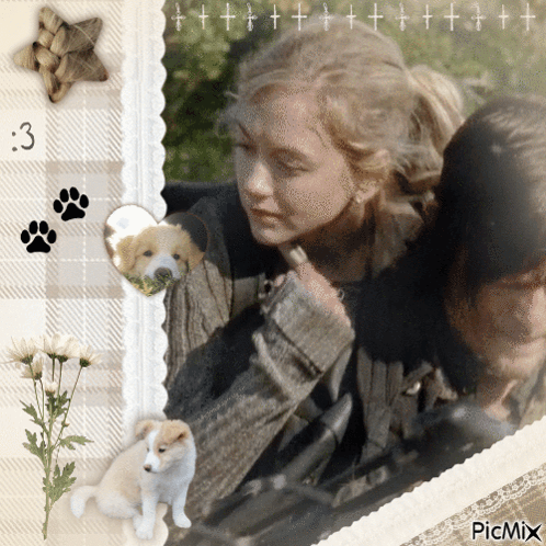 A Picture Of A Man And A Woman With A Picture Of A Puppy In The Corner And The Words Picmix At The Bottom GIF