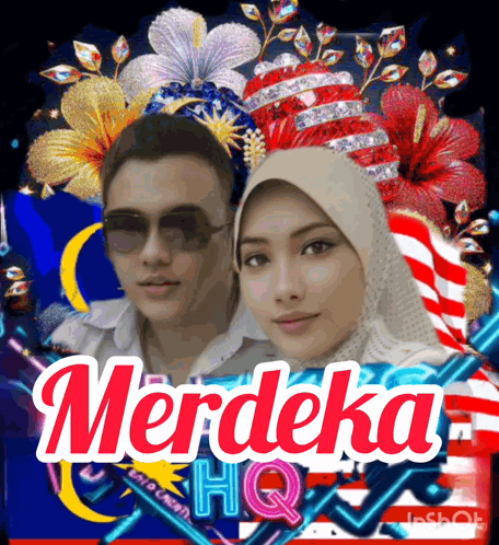 A Picture Of A Man And A Woman With The Word Merdeka On The Bottom GIF