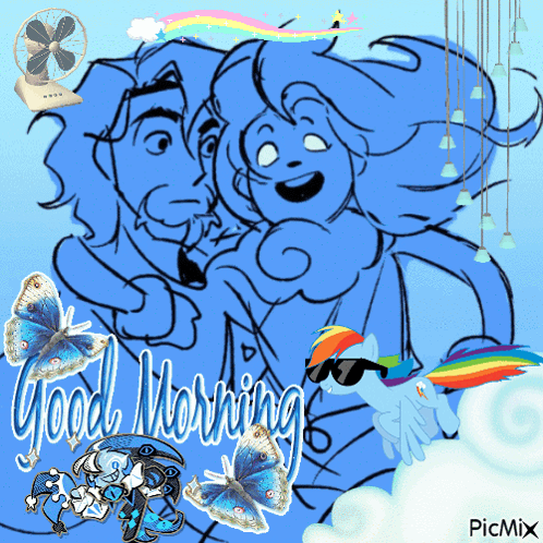 A Picture Of A Man And A Woman With The Words Good Morning On It GIF