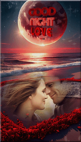 A Picture Of A Man And Woman Kissing With The Words Good Night Love On The Bottom GIF