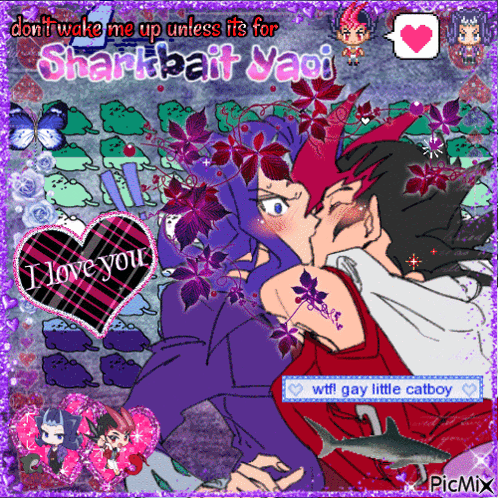 A Picture Of A Man And Woman Kissing With The Words " I Love You " On The Bottom GIF