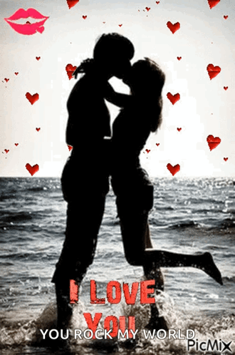 Kissing Couple With I Love You Rock My World GIF