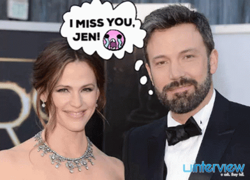 A Picture Of A Man And Woman With A Speech Bubble Saying I Miss You Jen GIF