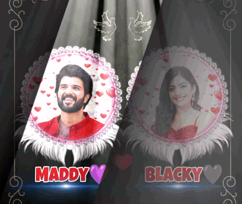A Picture Of A Man And Woman With The Name Maddy And Blacky GIF