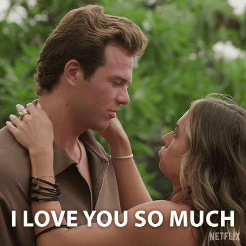 A Picture Of A Man And Woman With The Words I Love You So Much On The Bottom GIF