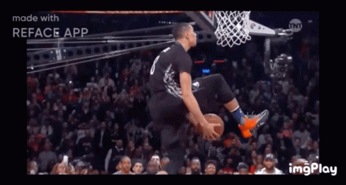A Picture Of A Man Dunking A Basketball With The Words Seppy Slam On The Bottom GIF