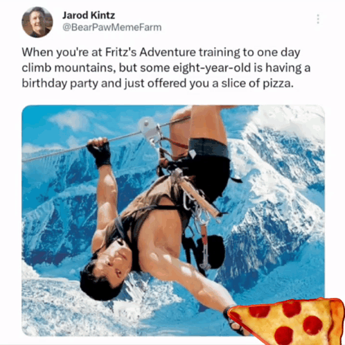 A Picture Of A Man Hanging Upside Down With The Caption " When You 'Re At Fritz " GIF