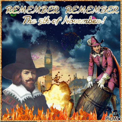 A Picture Of A Man Holding A Barrel With The Words " Remember Remember The 5Th Of November " GIF