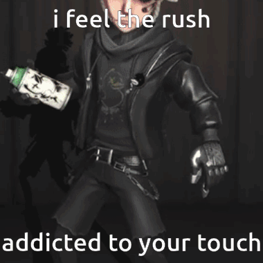 A Picture Of A Man Holding A Bottle With The Words I Feel The Rush Addicted To Your Touch Below Him GIF
