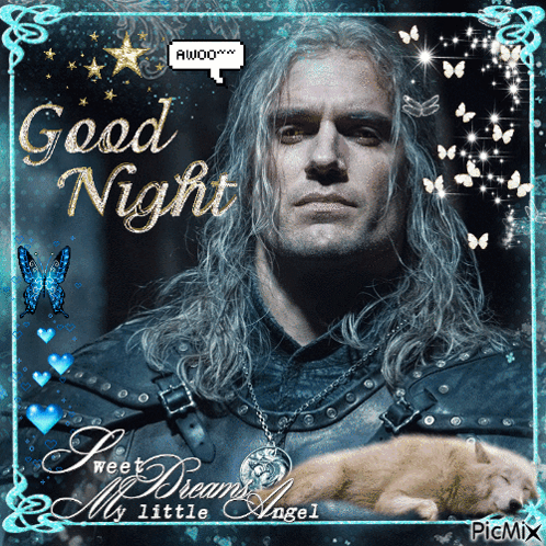A Picture Of A Man Holding A Cat With The Words Good Night Sweet Dream My Little Angel GIF