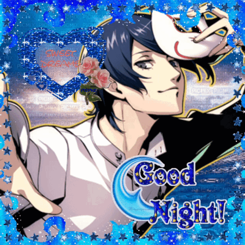 A Picture Of A Man Holding A Mask With The Words Good Night Written Below Him GIF