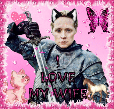 A Picture Of A Man Holding A Sword With The Words " I Love My Wife " GIF