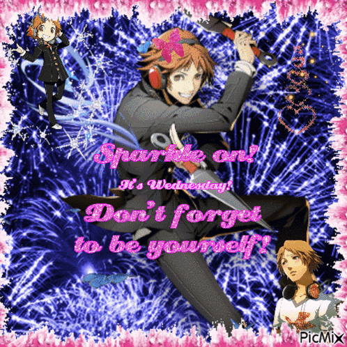 A Picture Of A Man Holding A Sword With The Words " Sparkle On " Written On It GIF