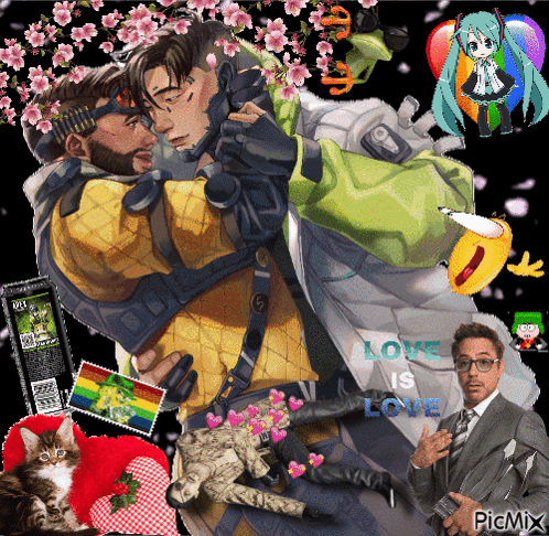 A Picture Of A Man Holding Another Man With The Words Love Is Love In The Corner GIF