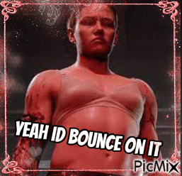 A Picture Of A Man In A Bra With The Caption Yeah Id Bounce On It GIF