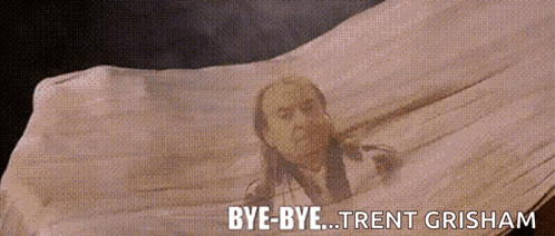A Picture Of A Man In A Coffin With The Words Bye-Bye Trent Grisham Above Him GIF