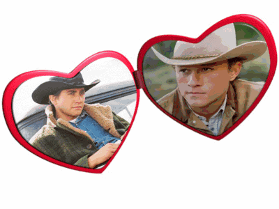 A Picture Of A Man In A Cowboy Hat Is Between Two Heart Shaped Mirrors GIF