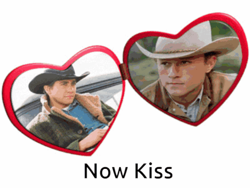 A Picture Of A Man In A Cowboy Hat With The Words " Now Kiss " Below It GIF