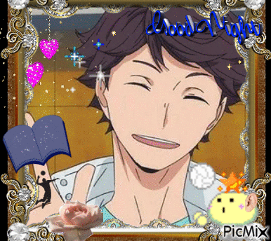 A Picture Of A Man In A Frame With The Words Good Night Written On It GIF