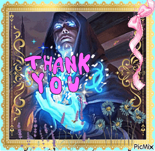 A Picture Of A Man In A Hood With The Words Thank You Above Him GIF