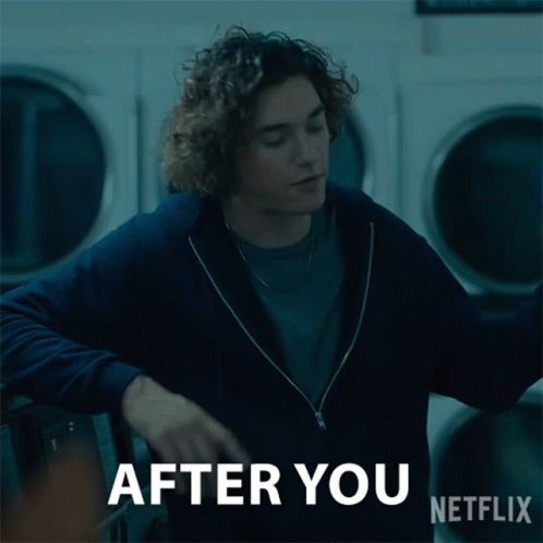 A Picture Of A Man In A Laundromat With The Caption After You GIF