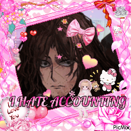 A Picture Of A Man In A Pink Frame With The Words " I Hate Accounting " On It GIF