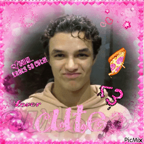 A Picture Of A Man In A Pink Frame With The Words " Lovely " On It GIF