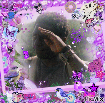 A Picture Of A Man In A Purple Frame With The Words " You 'Re Beautiful " On It GIF