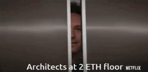 A Picture Of A Man In An Elevator With The Words Architects At 2 Eth Floor Netflix GIF