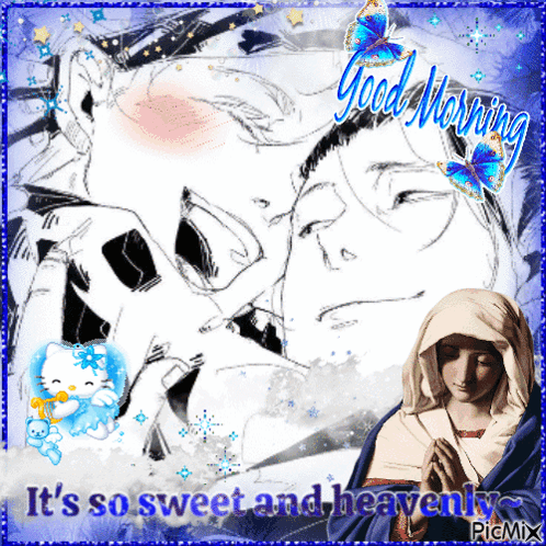 A Picture Of A Man Kissing A Woman With The Words " It 'S So Sweet And Heavenly " GIF