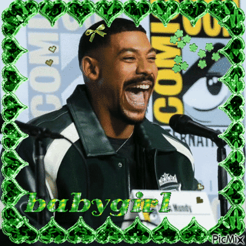 a picture of a man laughing with the words babygirl written on it