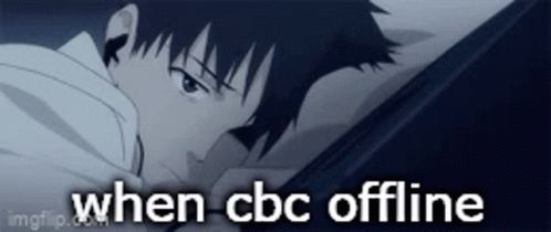 A Picture Of A Man Laying Down With The Words When Cbc Offline Below Him GIF