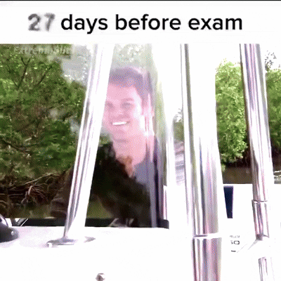 a picture of a man on a boat with the words 27 days before exam below him
