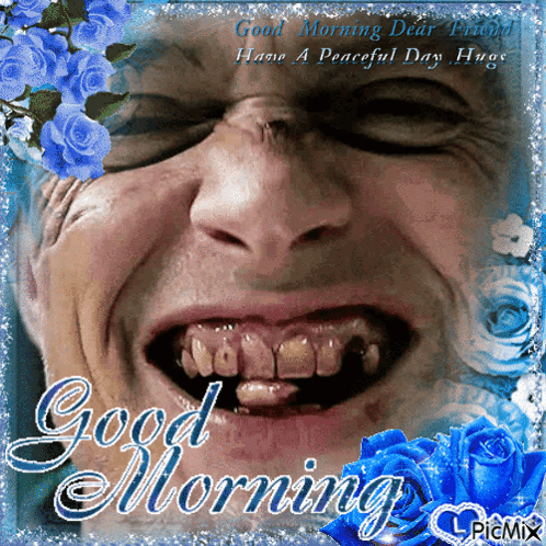A Picture Of A Man 'S Face With A Good Morning Message GIF