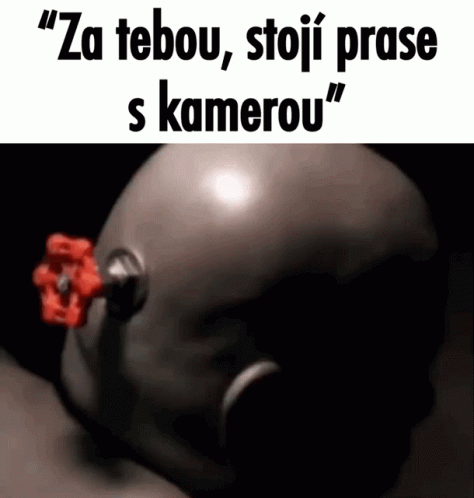 A Picture Of A Man 'S Head With The Words Za Tebou Stoji Prase S Kamerou GIF