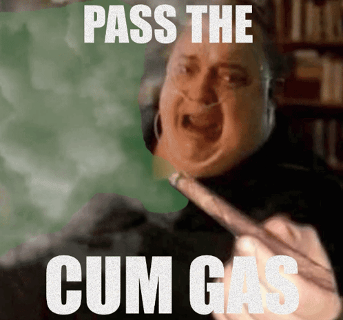 A Picture Of A Man Smoking A Cigar With The Words Pass The Cum Gas Below Him GIF
