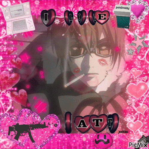A Picture Of A Man Smoking A Cigarette With The Words " I Love Att " On The Bottom GIF