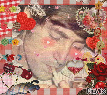 a picture of a man surrounded by hearts and flowers with the word picmix on the bottom right