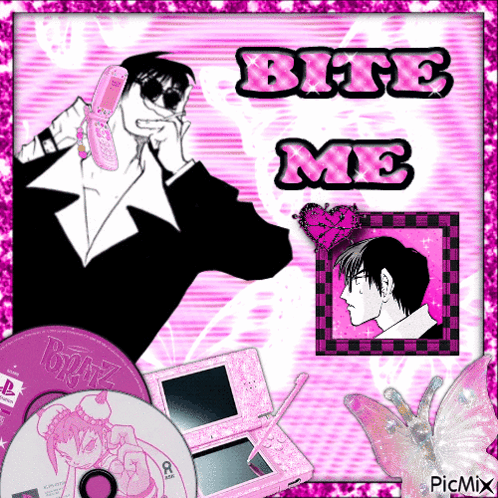 A Picture Of A Man Talking On A Phone With The Words Bite Me GIF