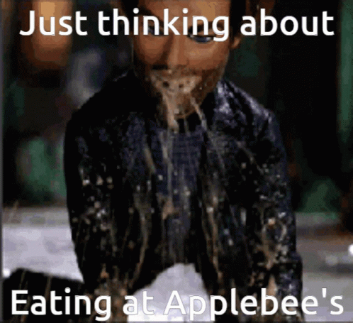 A Picture Of A Man Vomiting With The Words Just Thinking About Eating At Applebee 'S GIF