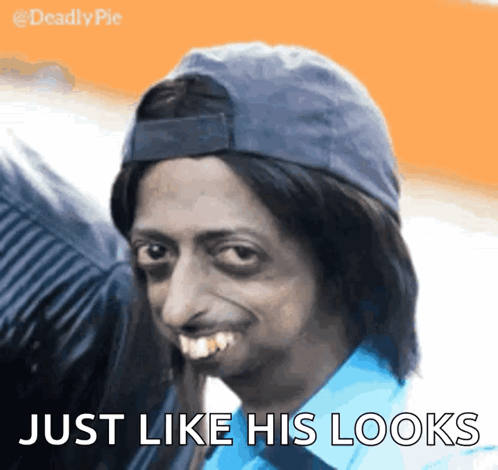 A Picture Of A Man Wearing A Hat With The Words Just Like His Looks GIF
